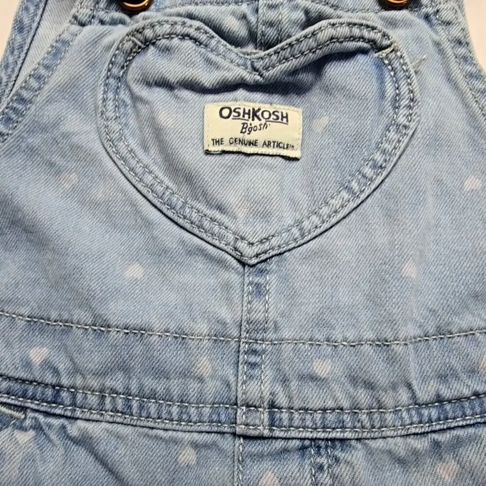 OshKosh B'gosh Heart Print Denim Overalls Light Blue Kids 4T Bibs